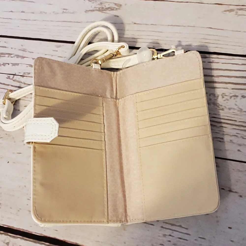 Time and Tru women's recycled materials wallet with crossbody strap white